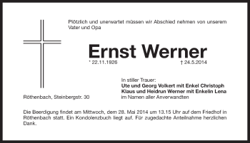 Traueranzeige von Ernst Werner von Pegnitz-Zeitung
